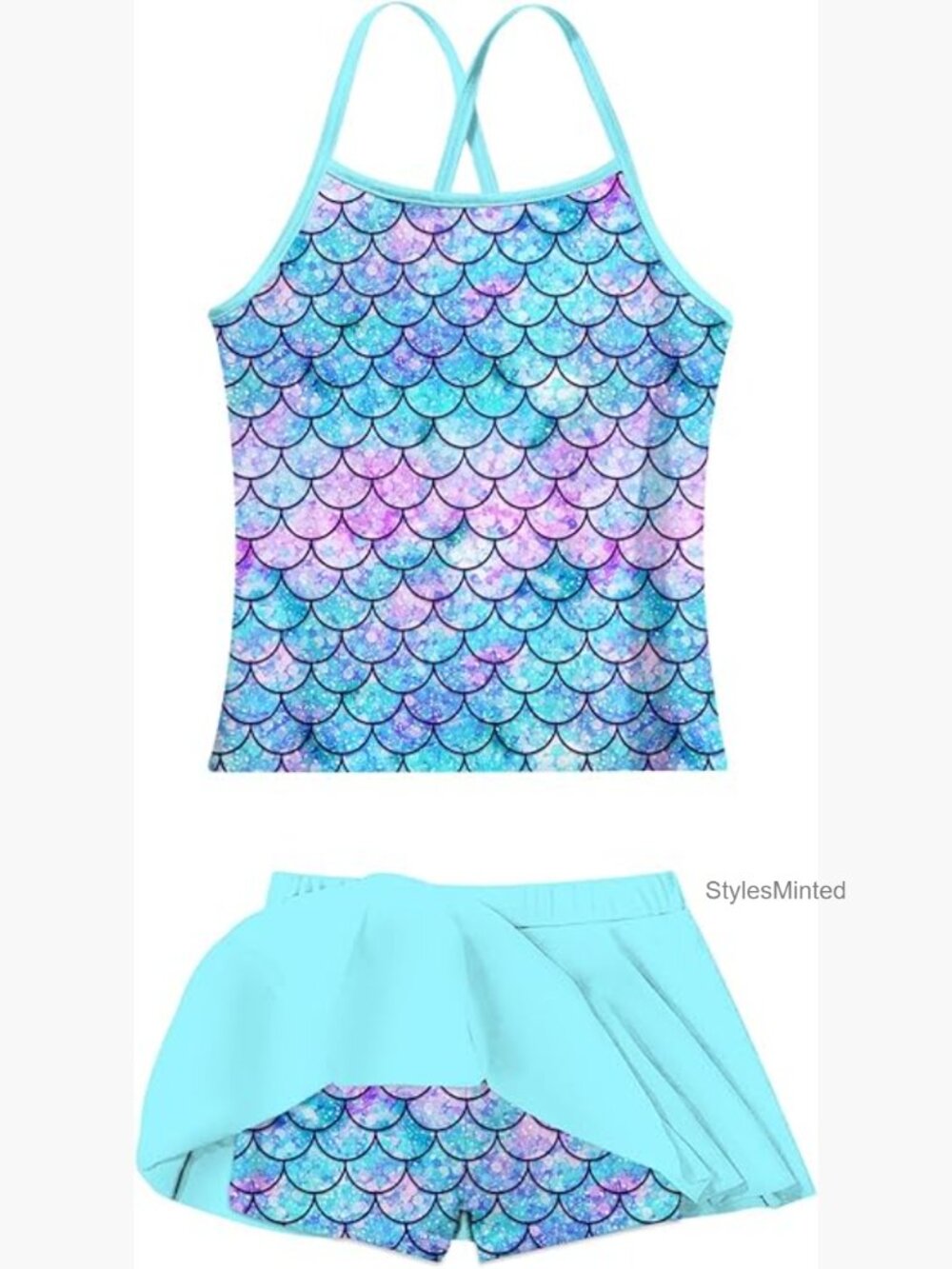 Girls Tankini Swimsuit Two Piece Adjustable Strap UPF 50+ Size 3-14